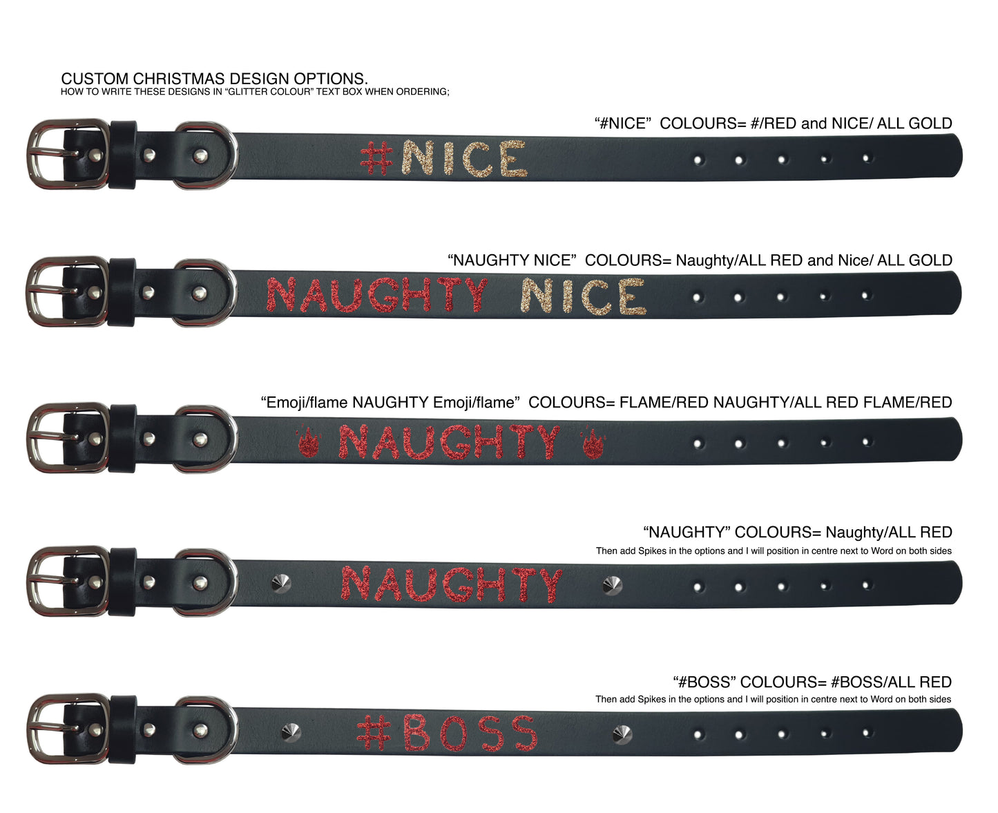 CUSTOM Glitter Collar - Name / Emoji - Add spikes option.
