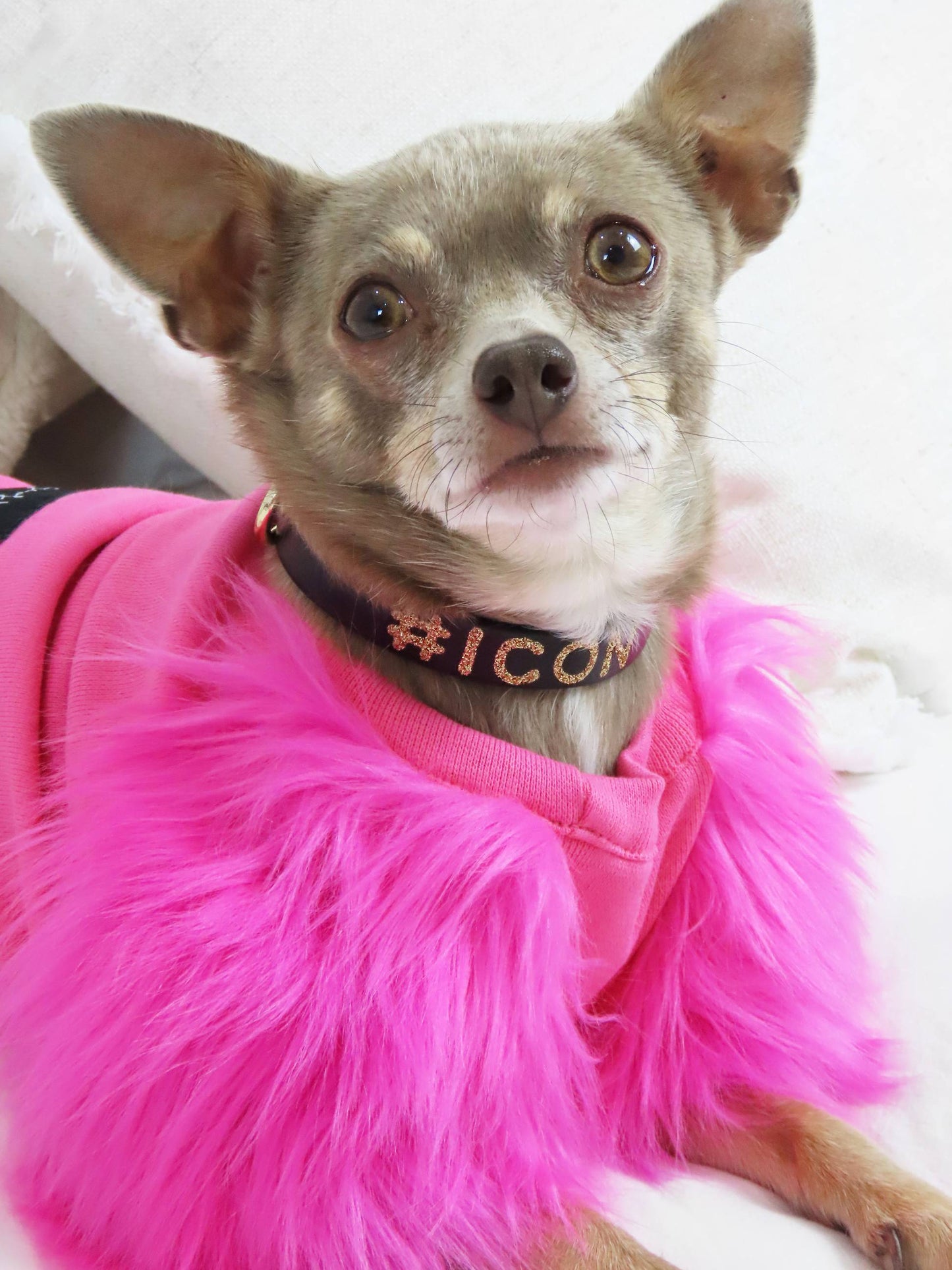 Candy Faux Fur Dog top - Short neck - XXXS + XXXXS left