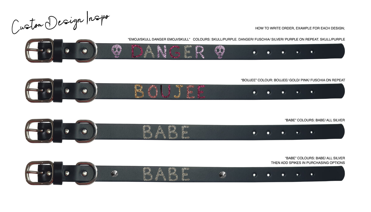CUSTOM Glitter Collar - Name / Emoji - Add spikes option.
