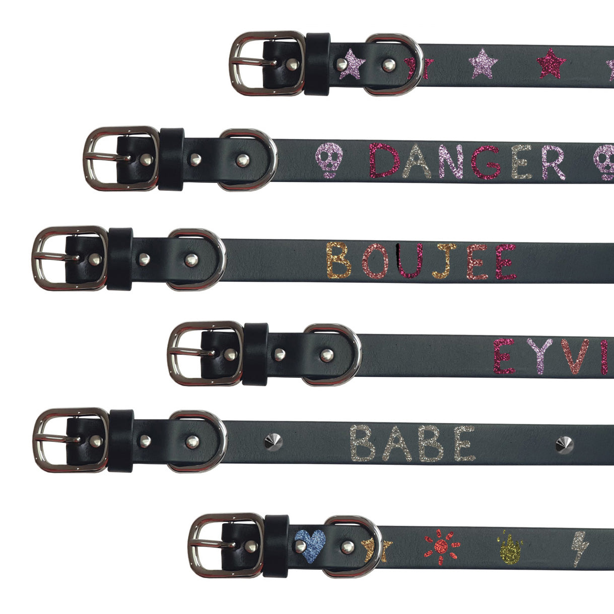 CUSTOM Glitter Collar - Name / Emoji - Add spikes option.
