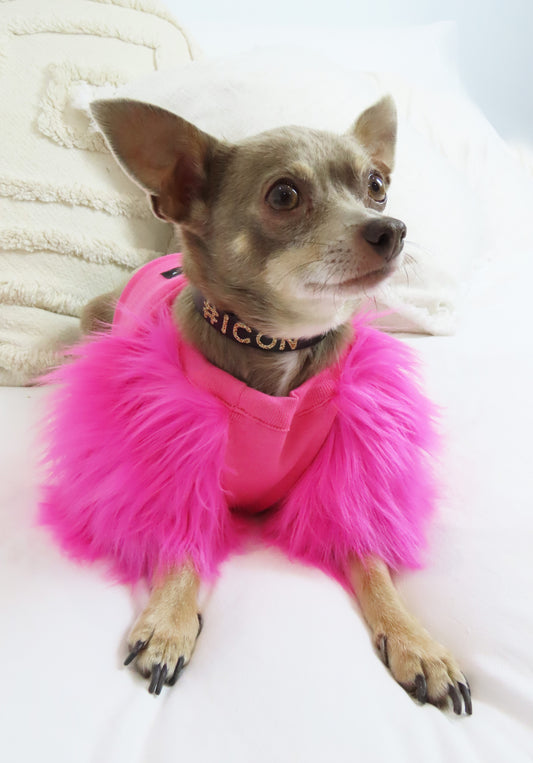 Candy Faux Fur Dog top - Short neck - XXXS + XXXXS left