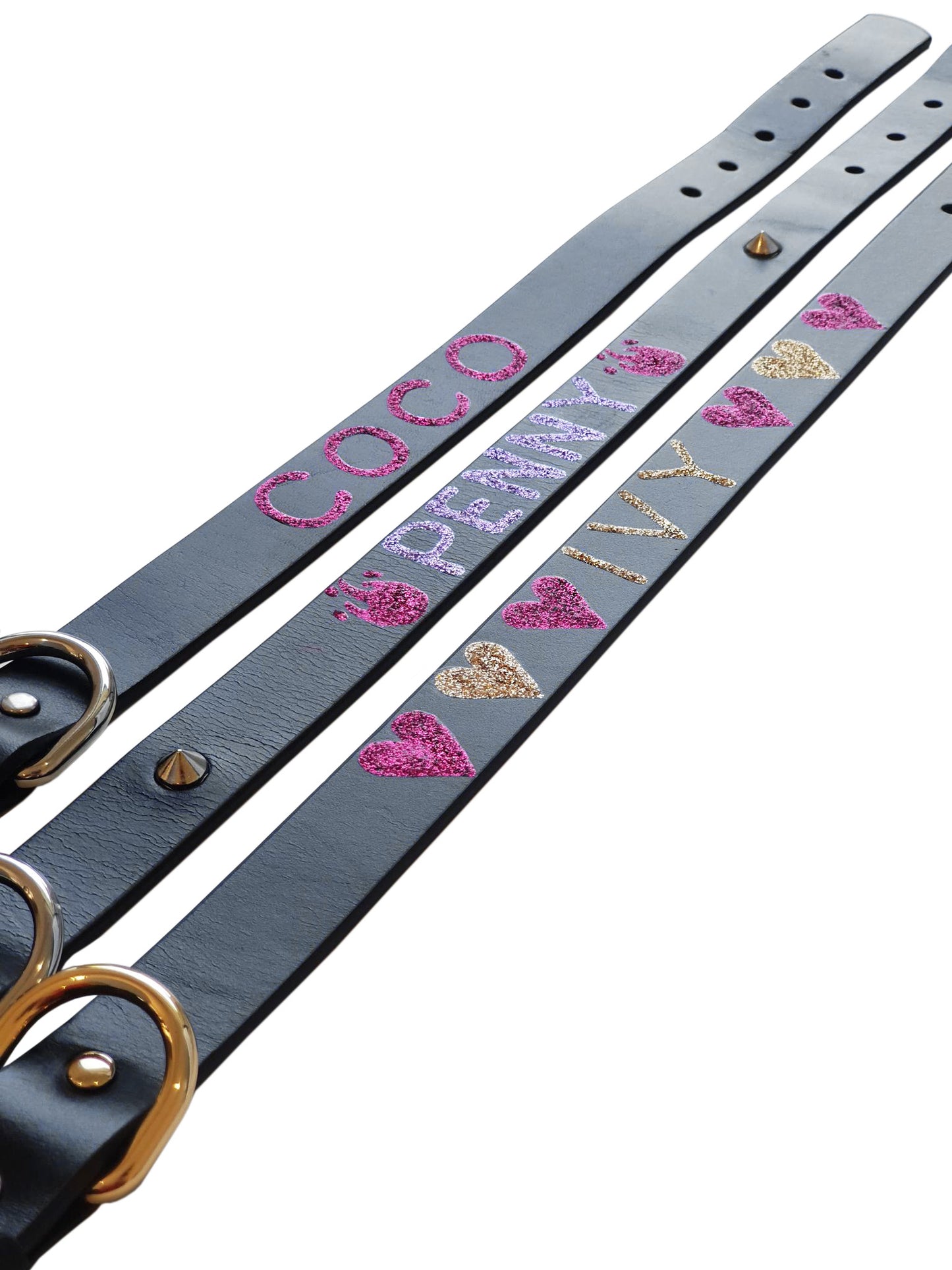 CUSTOM Glitter Collar - Name / Emoji - Add spikes option.