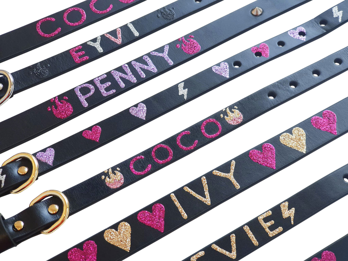 CUSTOM Glitter Collar - Name / Emoji - Add spikes option.